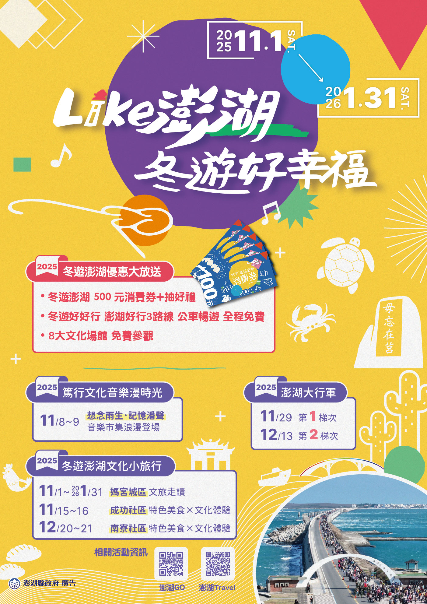 「2025冬遊澎湖消費券」11/1登場 符合條件每人領500元