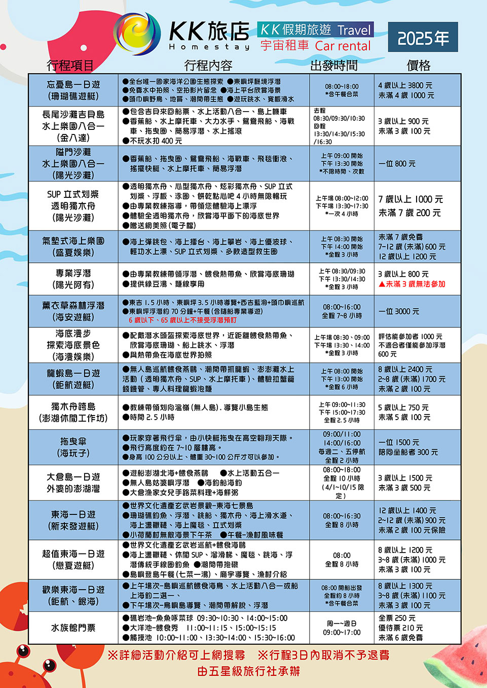 澎湖玩樂單項行程 (Ａ)