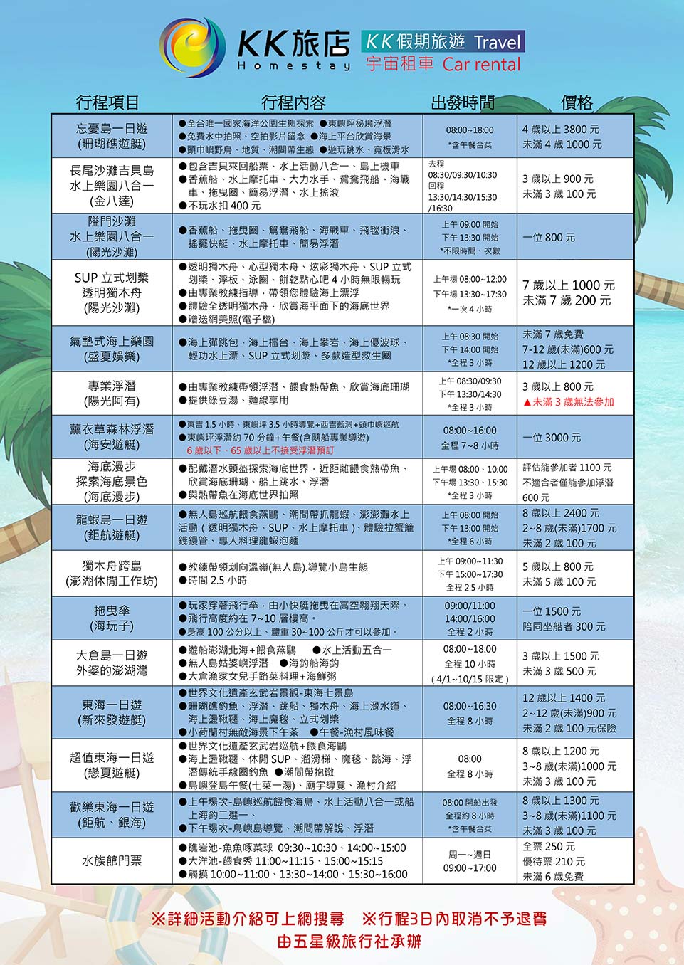 澎湖玩樂單項行程 (Ａ)