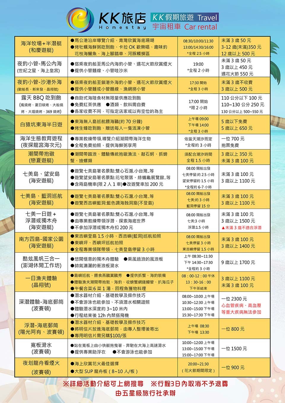 澎湖玩樂單項行程 (Ｂ)